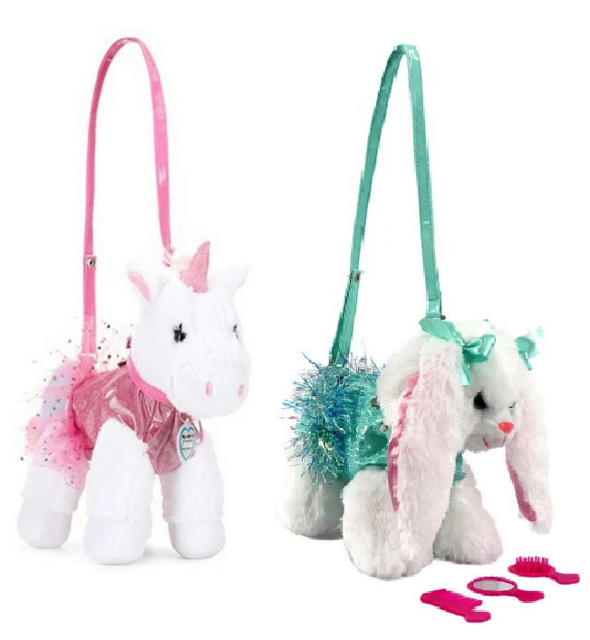 NEW Poochie and Co. Plush 3D Purse white faux fur bunny or unicorn sequins - Image 1 of 1