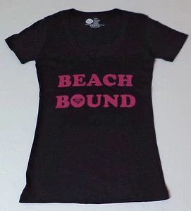 T-shirt Roxy manica corta nera scollo a V nuova con etichetta "Beach Bound" X-Small L235 - Foto 1 di 4