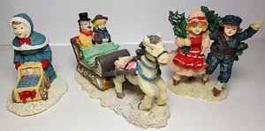 3 Vintage Christmas Village Victorian Figures Lot Horse Drawn Carriage Baby Tree - Picture 1 of 7