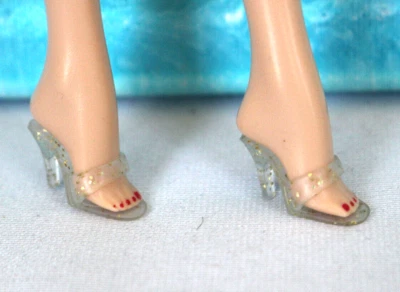 Прозрачный блестящий мулы высокий каблук REPRO OT кукла Барби туфли - TNT Silkstone винтажный - Изображение 1 из 4