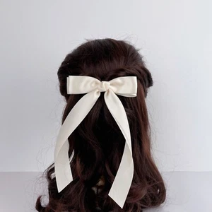 Satin Long Bow Hair Clip for Women and Kids, Wedding Ribbon Bow Barrette 7 Color - Picture 1 of 17