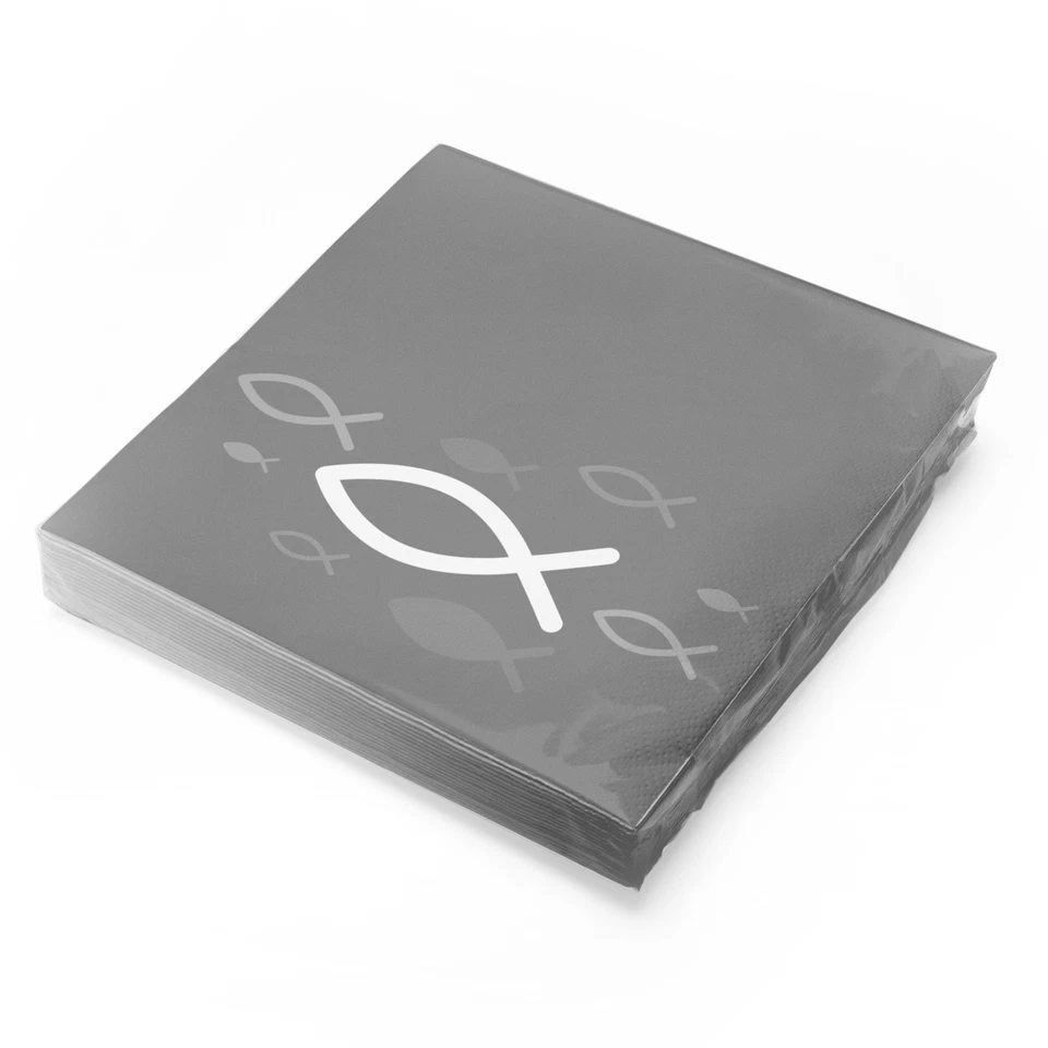 itenga 20x Servietten Fisch Grau 30x30cm 3lagig Kommunion Taufe Konformation