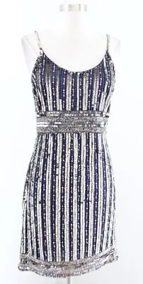 Vestido Camille La Vie Azul Marino Plateado Lentejuelas Cuentas Cóctel Fiesta Adornado 6 Foto 1 de 4