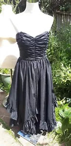 Vintage Designer Frank Usher black long tiered ruffle full skirt dress gown UK10 - Picture 1 of 12