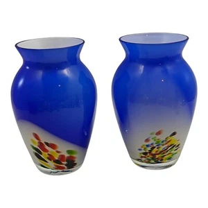 Mundgeblasene Kunstglas Vasen Kobaltblau Konfetti Gefasst 2 Stück - Bild 1 von 11