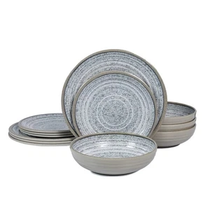 Melamine Dinnerware Sets 12 PCS - Service for 4 Plates & Bowls Sets Dishwashe... - Picture 1 of 9