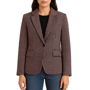 Vintage John Meyer Collection Red Houndstooth Blazer Jacket Size 14 Large - Picture 1 of 8