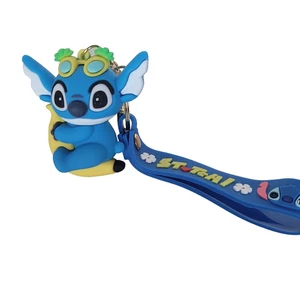 Stitch Keychain Charm Lilo & Stitch Blue Rubber Figure Key Ring Strap Bag Charm - Picture 1 of 23