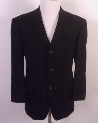 vintage EUC Oscar De La Renta Solid Black 100% Wool Flannel Blazer 3 Button 42 S - Image 1 of 4
