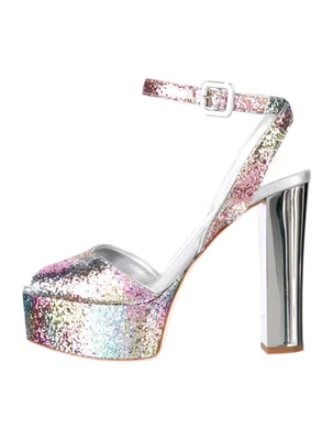 Sandalias de plataforma GIUSEPPE ZANOTTI rosa y multicolor brillo talla 8,5 it 38,5 buenas Foto 1 de 4