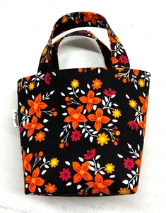 Handmade Fabric Lined Mini Tote Bag/Gift Bag Reusable Washable Black Floral New - Picture 1 of 8