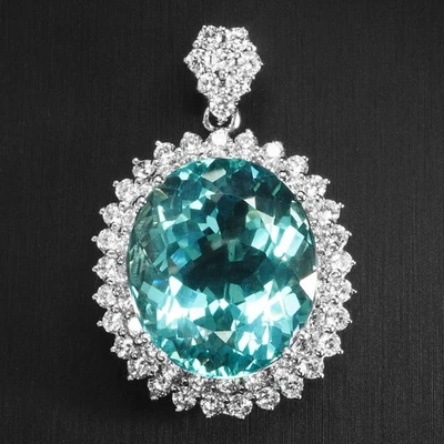 Pingentes de halo de ouro branco prata esterlina 925 raros água-marinha azul bebê 31,70 ct - Imagem 1 de 4
