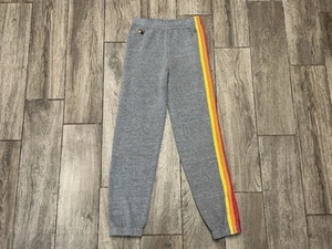 Aviator Nation Sweatpants Rainbow Stripe Gray Joggers Casual Comfy Size 12 READ* - Picture 1 of 8