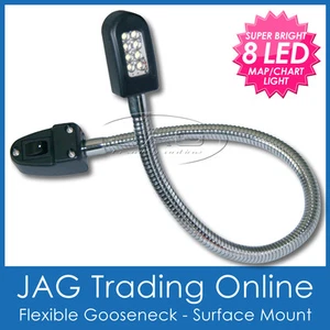12V 8-LED FLEXIBLE GOOSENECK READING CHART/MAP LIGHT & SWITCH - Caravan/RV/Boat - Picture 1 of 2