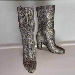Chinese Laundry Mid Calf Boots Gray Snakeskin Print 7.5 Heeled 3.5" Glittery - Picture 1 of 13