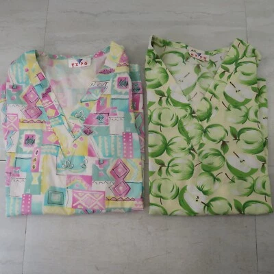 Vintage Short Sleeve Scrub Top Women’s Small S Lot of 2 Patterns Pears Geometric - Image 1 of 4