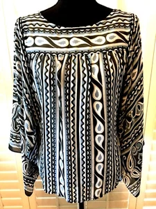 BOB MACKIE WEARABLE ART BLOUSE SIZE M BLUE/MULTI PRINT SHEER WITH ATTACH SHELL - Picture 1 of 8