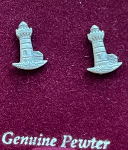 Vintage Pewter Lighthouse Pierced Earrings Studs - Picture 1 of 4