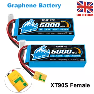 2x Yowoo 4S 6000mAh 150C XT90S 14.8V Lipo Battery Graphene for RC Drone Truck UK - Picture 1 of 6