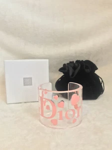 NEW CHRISTIAN DIOR Clear Resin PINK HEARTS D-I-O-R Logo Cuff Bracelet - Picture 1 of 12