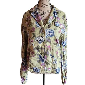 White Stag floral linen blend button-up blazer jacket pockets sage green Medium - Picture 1 of 10