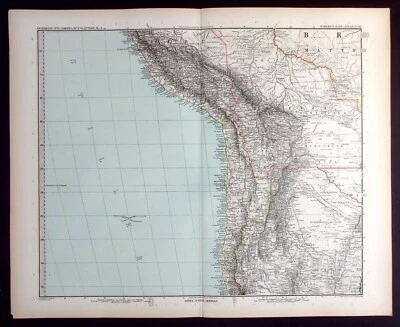 AMÉRICA DEL SUR, PERÚ, CHILE, mapa antiguo original, Stieler, 1889 Foto 1 de 4