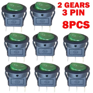 8x For SPST 3 Pin ON/OFF Round Rocker Switch With Green Neon Lamp 10A 125VAC HOT - Picture 1 of 9