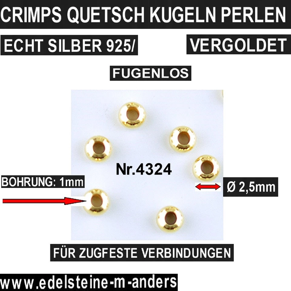 Quetschperlen Quetschkugeln Schmuck Crimps Silber 925/ Quetschkalotten 2,5mm - Bild 1 von 1