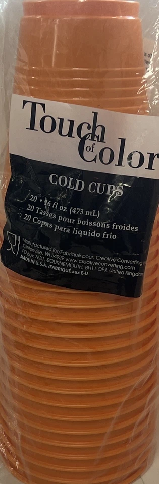 Touch Of Color 20 Count 16fl oz. Cold Plastic Cups Sunkissed Orange New!!! - Image 1 of 1