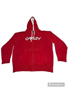 L Vintage Y2K Oakley Full Zip Spell Out Red Hoodie Jacket White Logo Embroidery