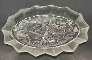 Mikasa Clear Glass Santa Christmas Dish Seasonal Decor Oval Candy Cookies Dish - Picture 1 of 4