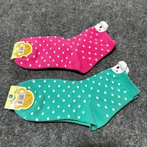 NEW Bear Bear Socks Girls 7-8 Pink Green Ankle Made In Korea - Picture 1 of 7
