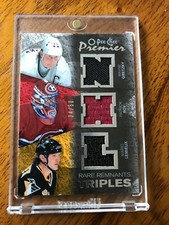 2007/08 OPC PREMIER RARE REMNANTS TRIPLES SIDNEY GRETZKY ROY LEMIEUX PATCH 34/50