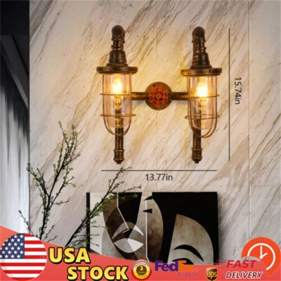 Vintage Wall Light Industrial Water Pipe Wall Lamp Glass Lampshade Wall Sconce - Image 1 of 4