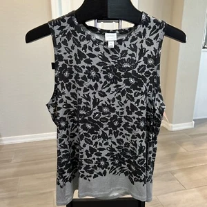 Isaac Mizrahi Women Black Sleeveless Blouse XL Black Floral New NWT - Picture 1 of 7