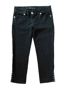 Guess Gr. 31 Low Rise Skinny Caprihose Crop schwarz Jeans Nieten Seitenschlitz Goth Metal - Bild 1 von 6