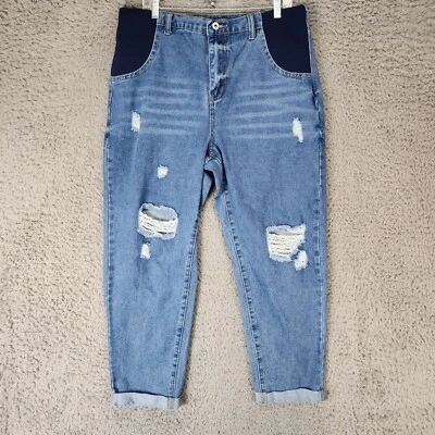 Maternity Jeans Womens Large Medium Wash Stretch High Rise Crop - Image 1 of 4