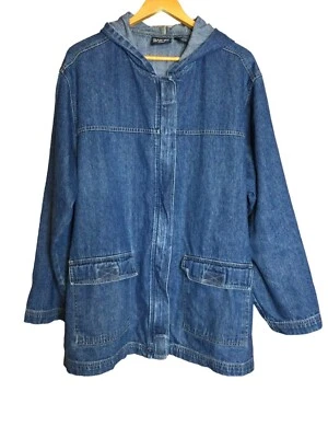 Vintage Blassport Womans Denim Chore Jacket Hooded Size 3X Pockets Zip Up — 第 1/4 张图片
