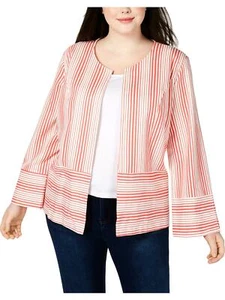 Y Collection Womens Plus Linen Blend Striped Jacket Pink 3X - Picture 1 of 4