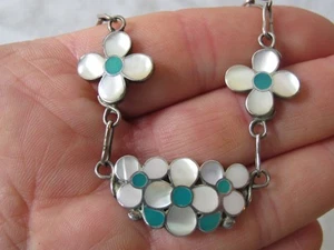 Vtg Winnie Zephier ZUNI Sterling Silver 925 TURQUOISE MOP Inlay NECKLACE Native  - Picture 1 of 5