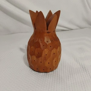 Luau Pineapple Monkey Pod Wood Toothpick Appetizer Hors D'oeuvres Holder 6" MCM - Picture 1 of 11