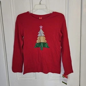 NWT Target Girls Large 10/12 Christmas Tree Long Sleeve Shirt Glitter Holiday - Picture 1 of 6