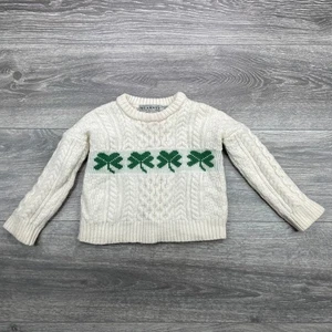 Blarney Woolen Mills Aran Sweater Kids 1-2Y Ivory Merino Wool Shamrock Ireland - Picture 1 of 11