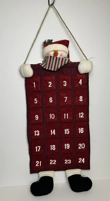 Snowman Hanging Fabric Advent Calendar 24 Numbered Pockets Christmas 38" Long - Image 1 of 4