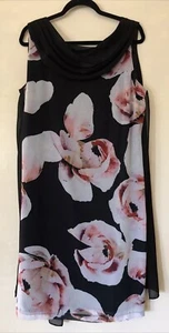 Trent Nathan Events 14 Black Floral Slvless Sheath Dress With Built In Scarf - Picture 1 of 7