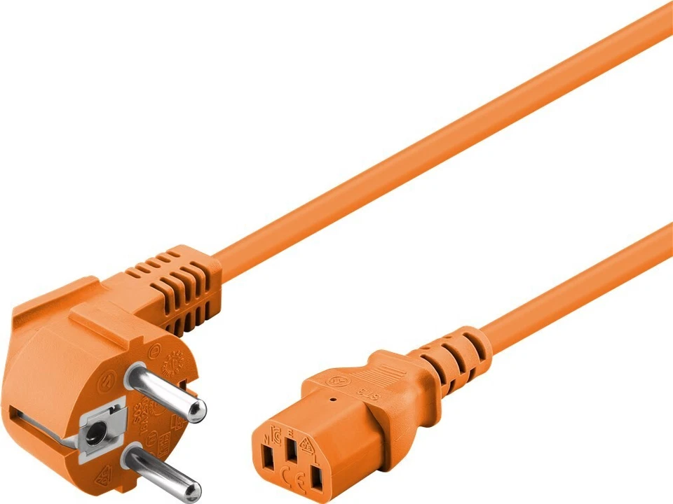2m Strom PC Netzkabel abgewinkelter Stecker Buchse Kaltgeräteanschluss Orange - Bild 1 von 2