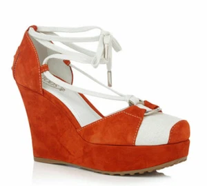 TOD'S SHOES ORANGE SUEDE LEATHER CANVAS LACE UP WEDGE LOGO sz IT 40 US 10 - Imagen 1 de 14