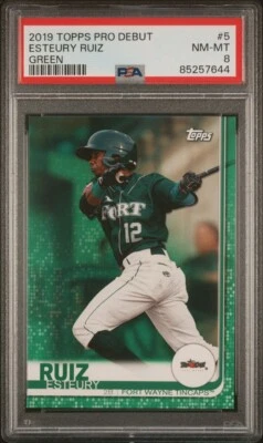Esteury Ruiz 2019 Topps Pro debut verde/99 novato PSA 8 A’s Rickey Henderson⭐️ Foto 1 de 3