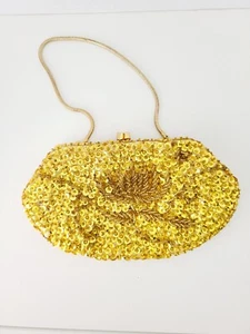 Vintage Gold Sequin Evening Bag w Handle Cocktail Formal Holiday Mini Purse - Picture 1 of 6