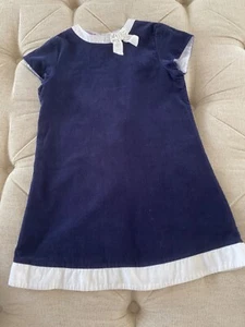 Girls Sz 7 Dress Navy Blue & White Pinwale Cordory Short Sleeve Simi - Picture 1 of 6